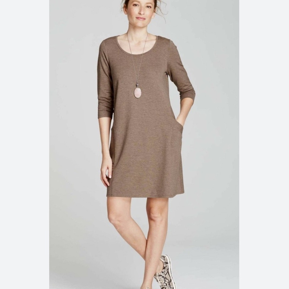 Pure Jill Cozy Prima Cotton Jersey Dress Light Brown/Tan Sz Lg